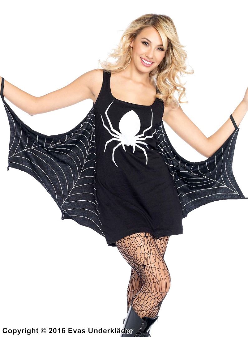 Maskeradklänning med cape och spindelnät, spindel